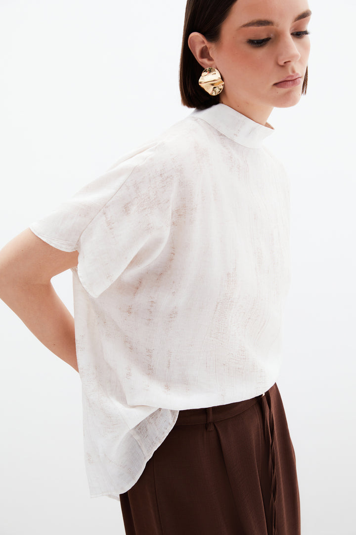 Sateen Blouse Ample Imprimée - Pierre