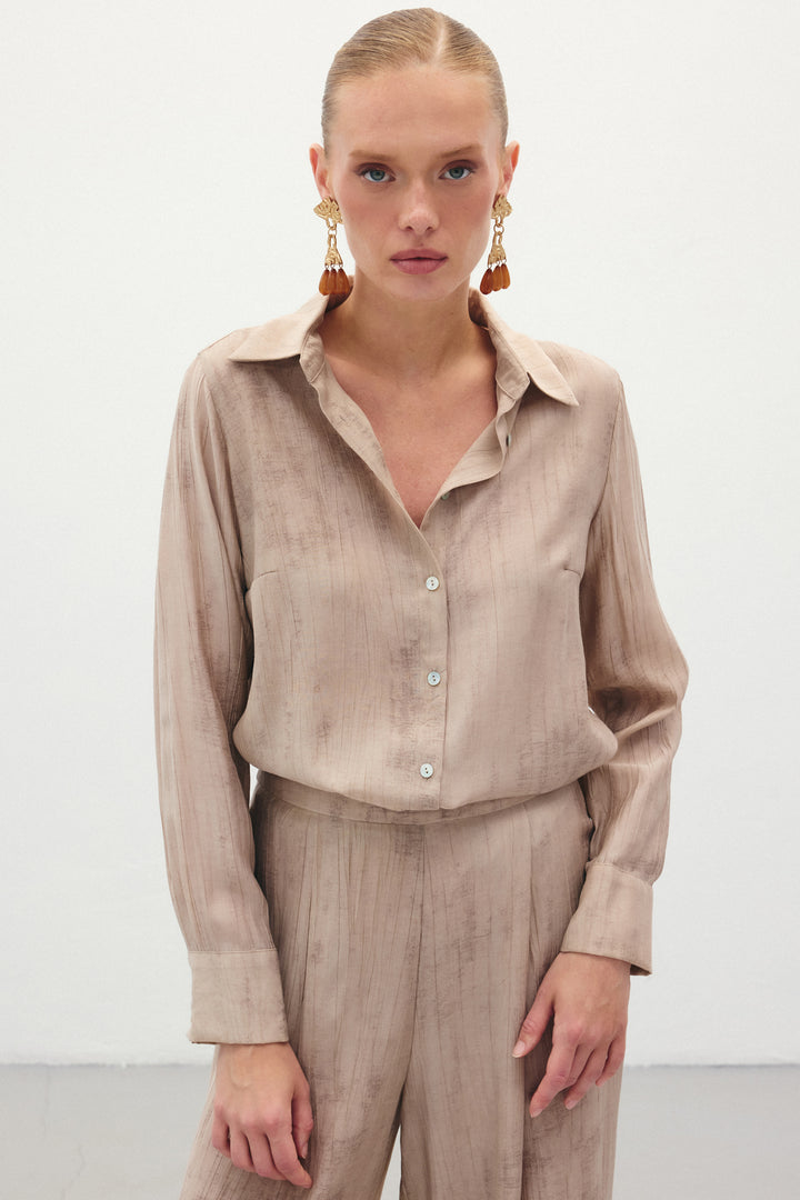 Sateen Chemise Ample Imprimée - Beige