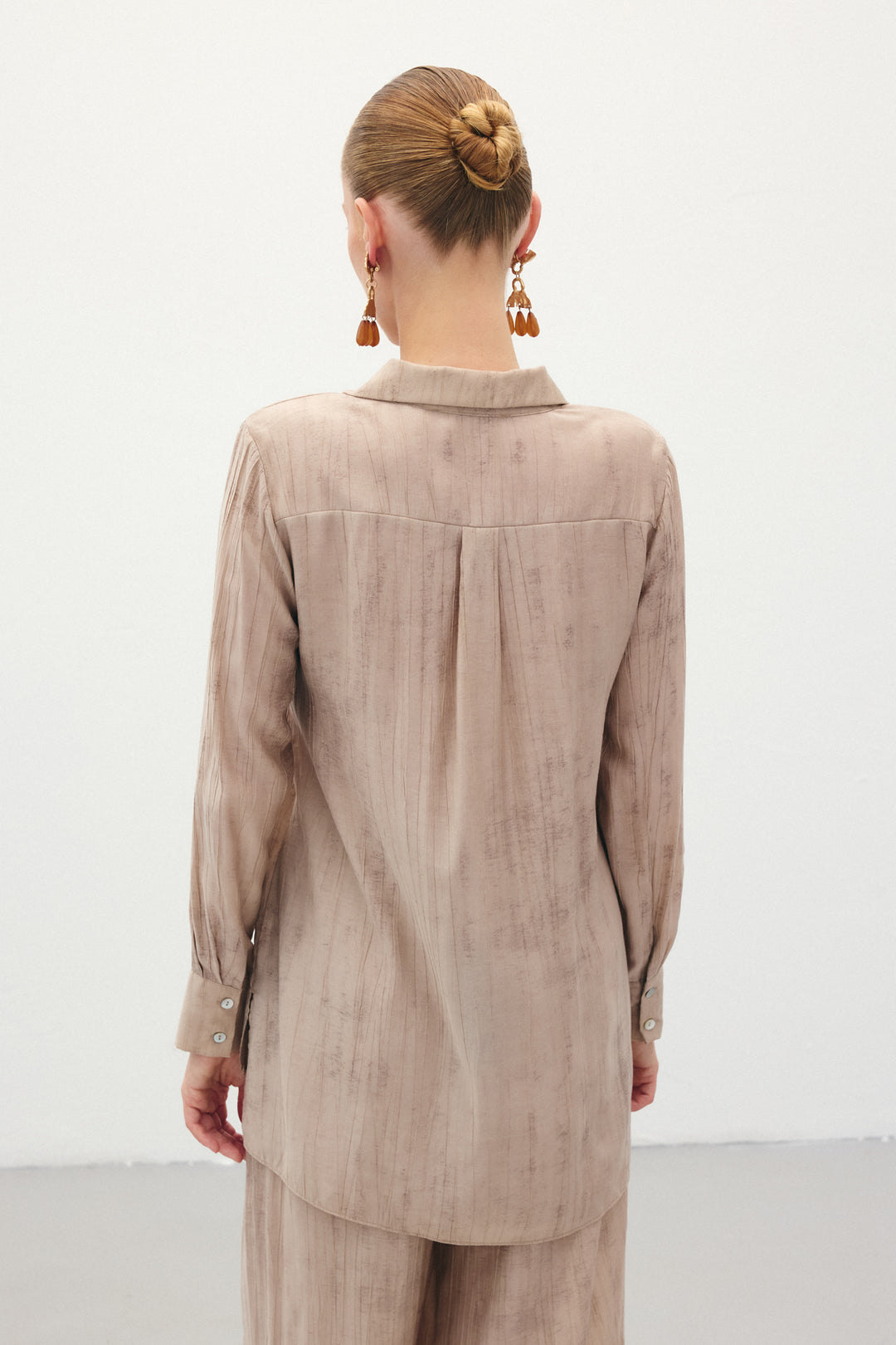 Sateen Chemise Ample Imprimée - Beige