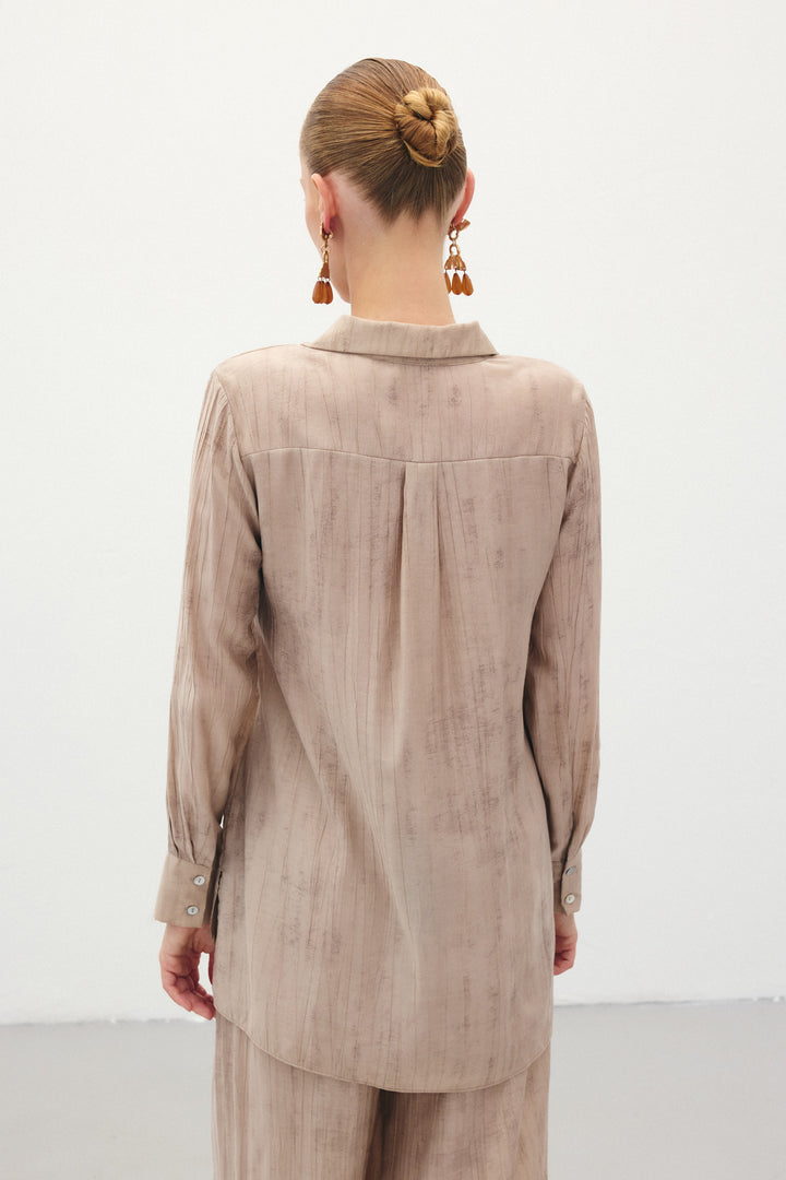 Sateen Chemise Ample Imprimée - Beige