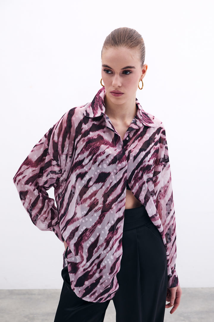 Sateen Chemise ample à motif - Bordeaux
