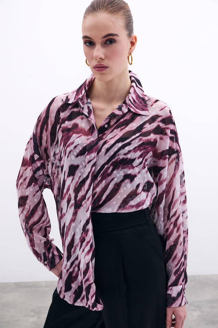 Sateen Chemise ample à motif - Bordeaux