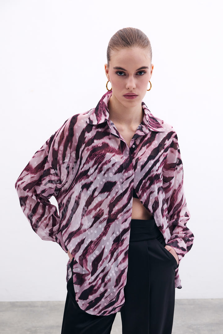 Sateen Chemise ample à motif - Bordeaux
