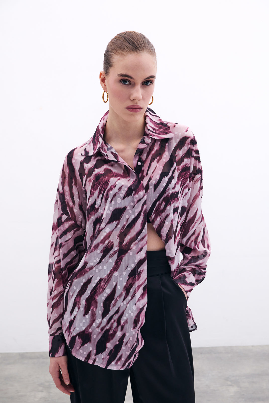 Sateen Chemise ample à motif - Bordeaux