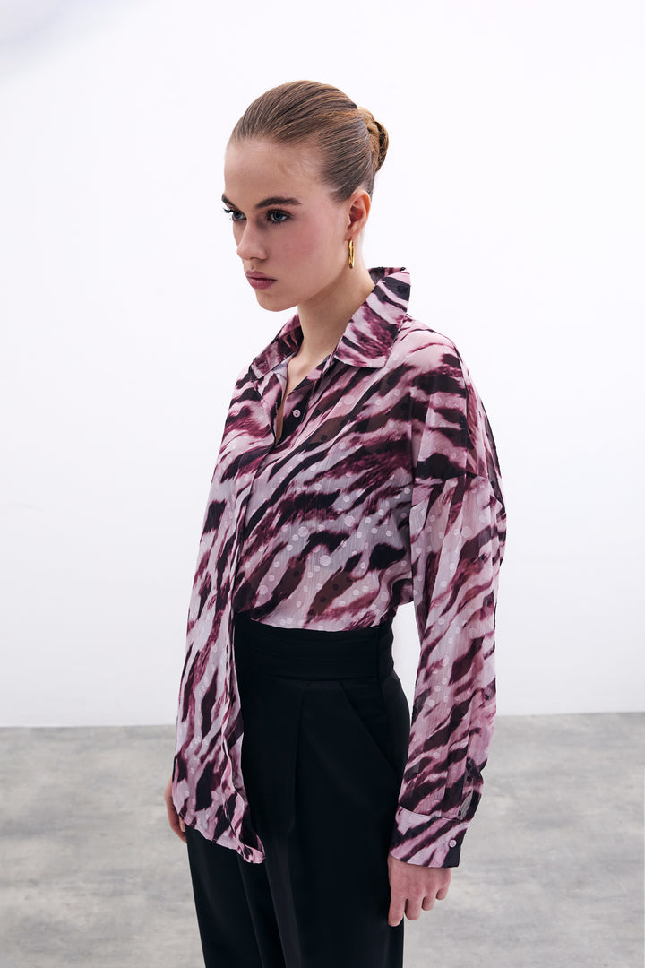 Sateen Chemise ample à motif - Bordeaux