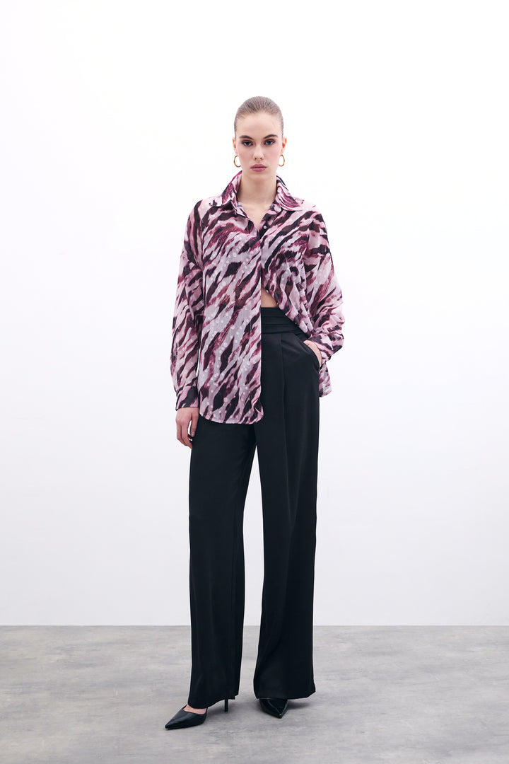 Sateen Chemise ample à motif - Bordeaux