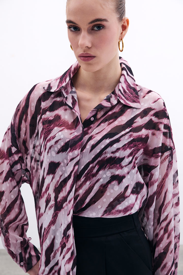 Sateen Chemise ample à motif - Bordeaux