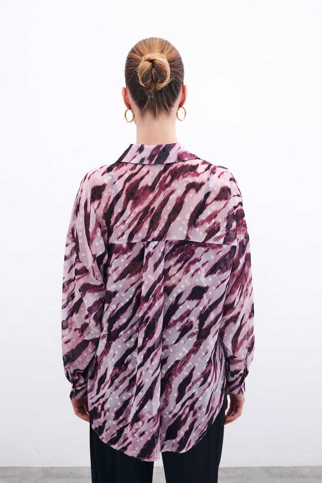 Sateen Chemise ample à motif - Bordeaux