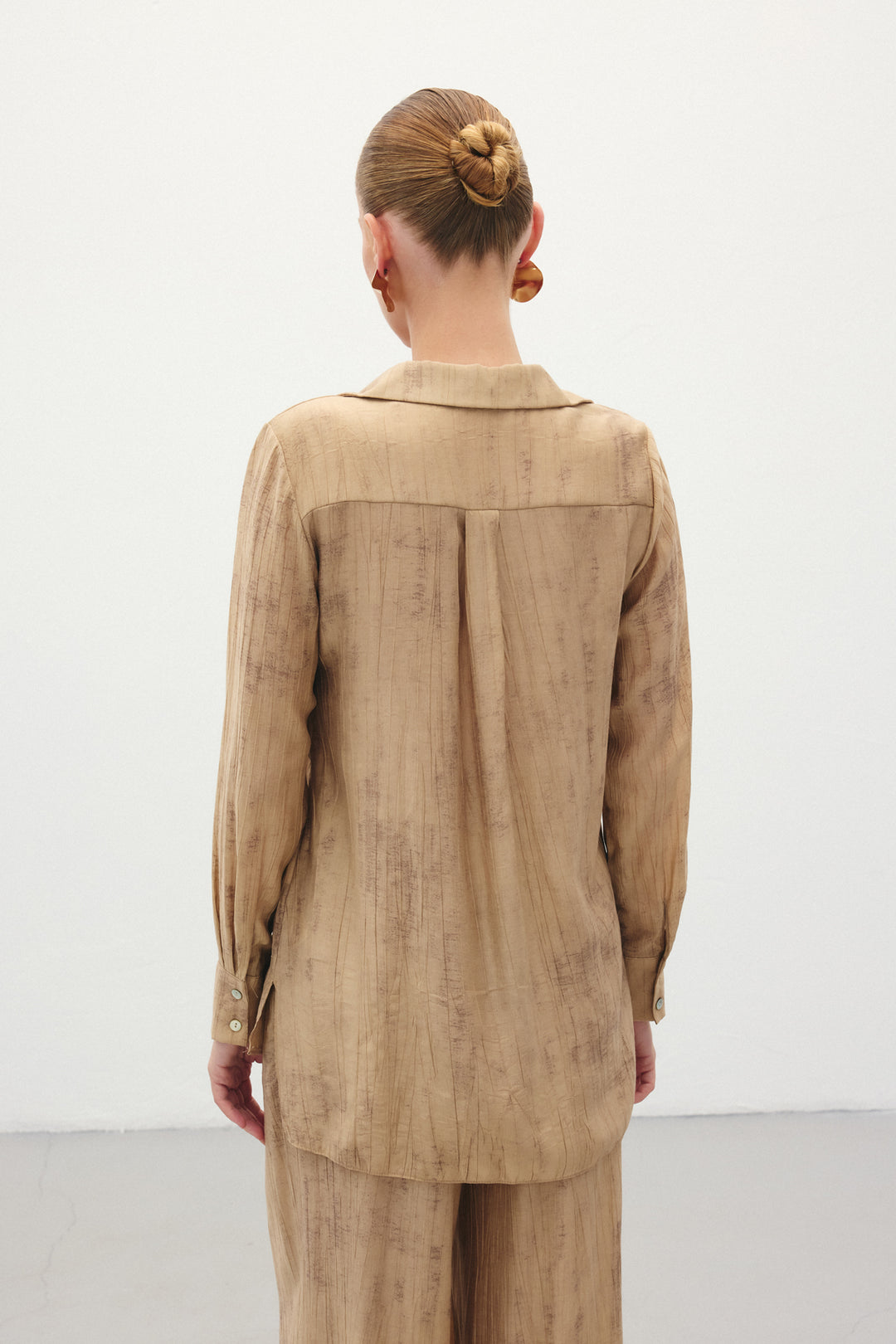 Sateen Chemise Ample Imprimée - camel