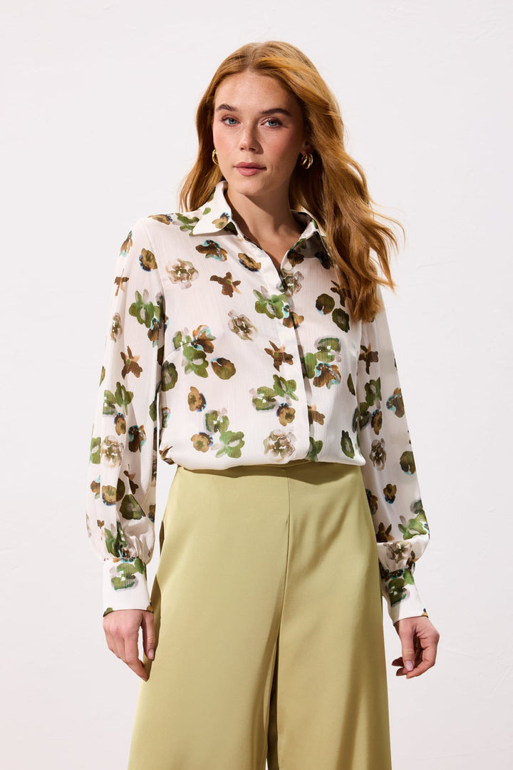 Sateen Chemise ample à motifs - Kaki