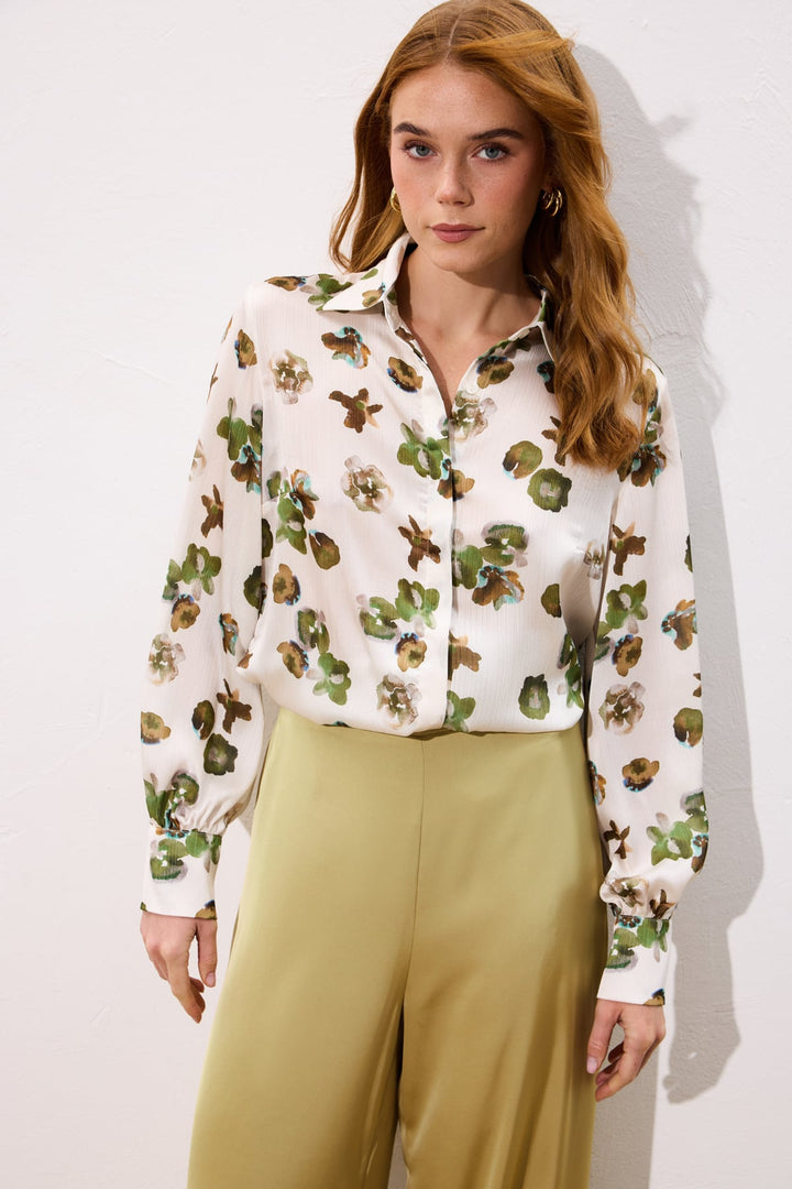 Sateen Chemise ample à motifs - Kaki