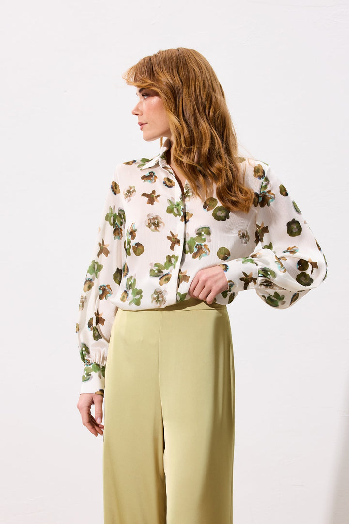 Sateen Chemise ample à motifs - Kaki