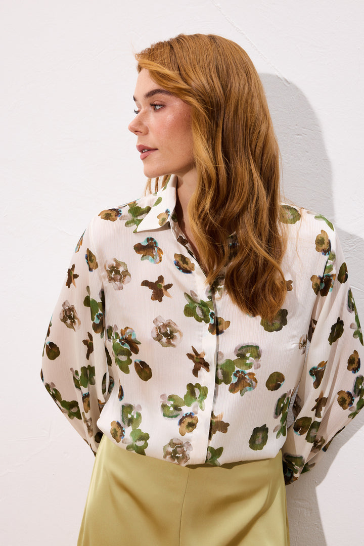 Sateen Chemise ample à motifs - Kaki
