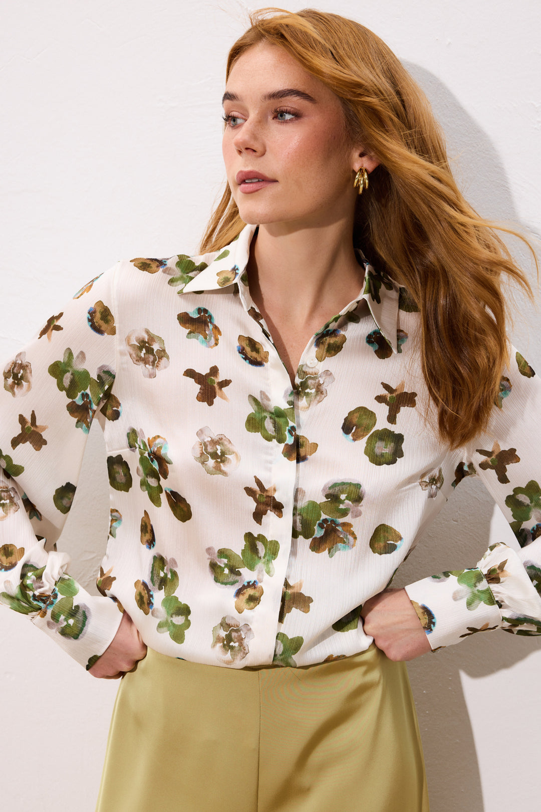 Sateen Chemise ample à motifs - Kaki