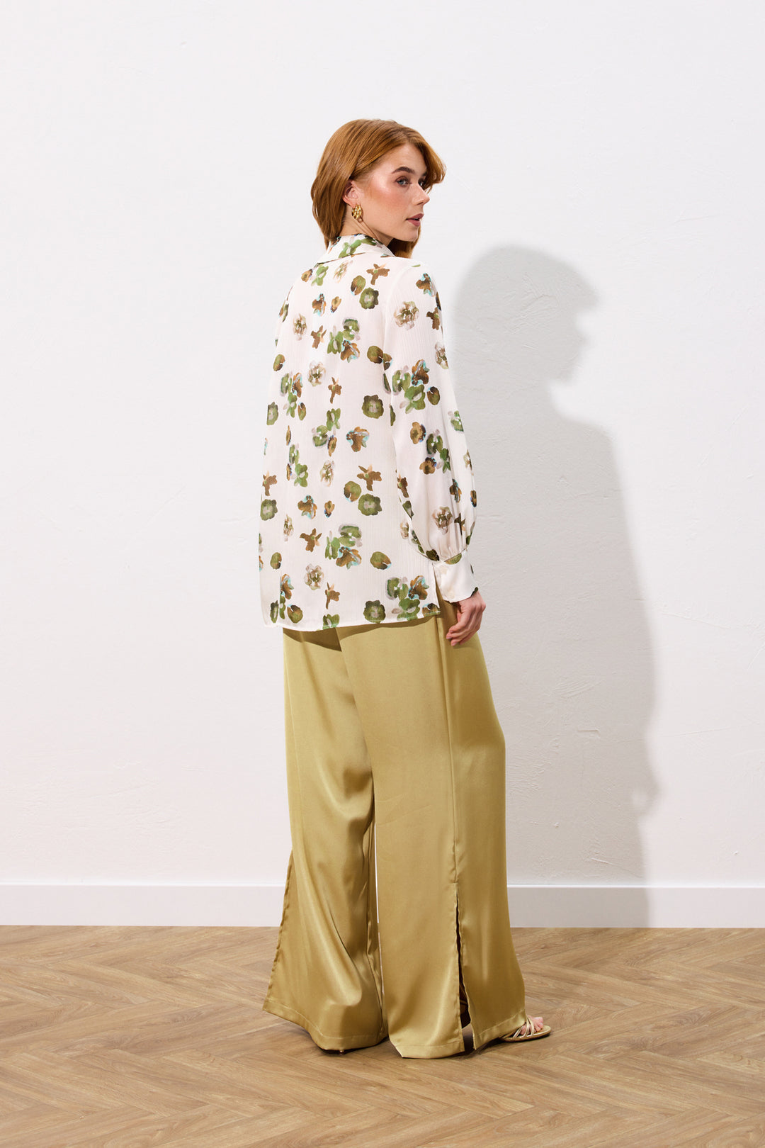Sateen Chemise ample à motifs - Kaki