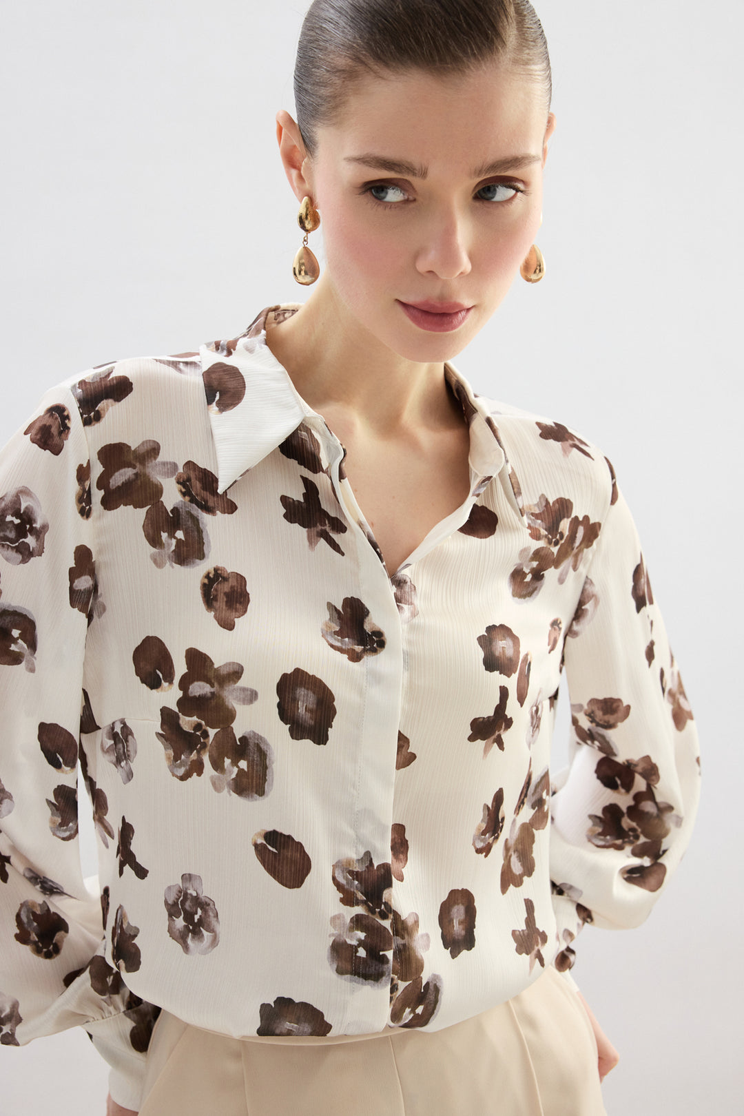 Sateen Chemise ample à motifs - Marron