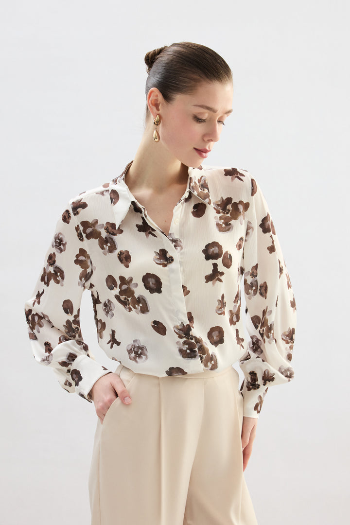 Sateen Chemise ample à motifs - Marron