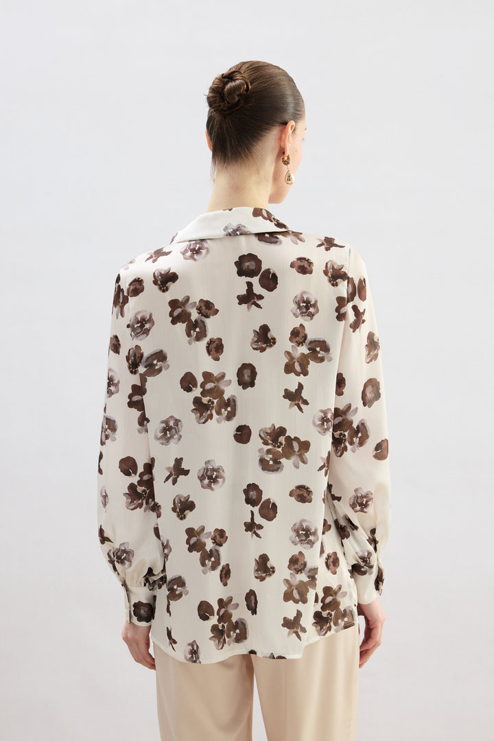 Sateen Chemise ample à motifs - Marron