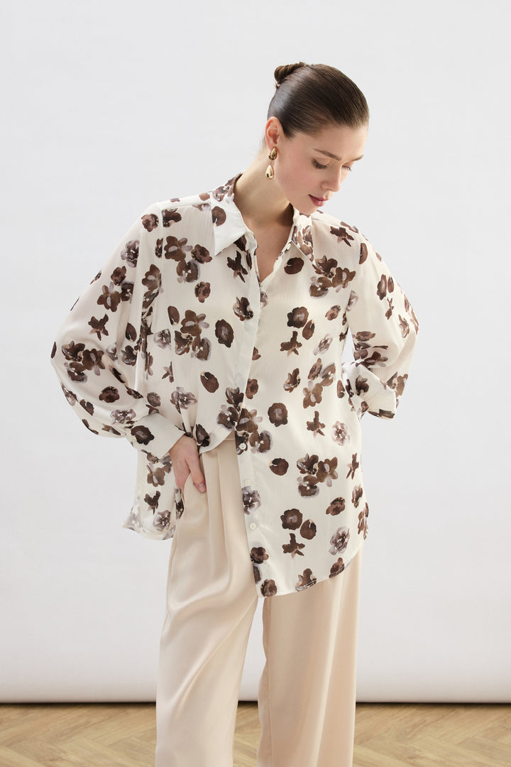Sateen Chemise ample à motifs - Marron