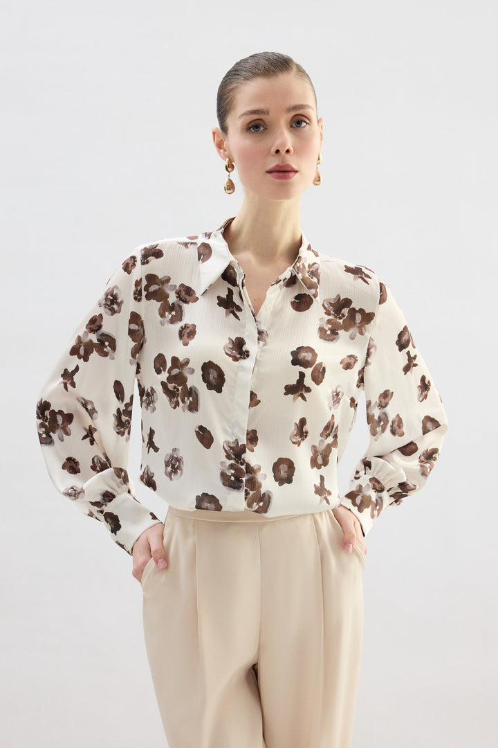 Sateen Chemise ample à motifs - Marron