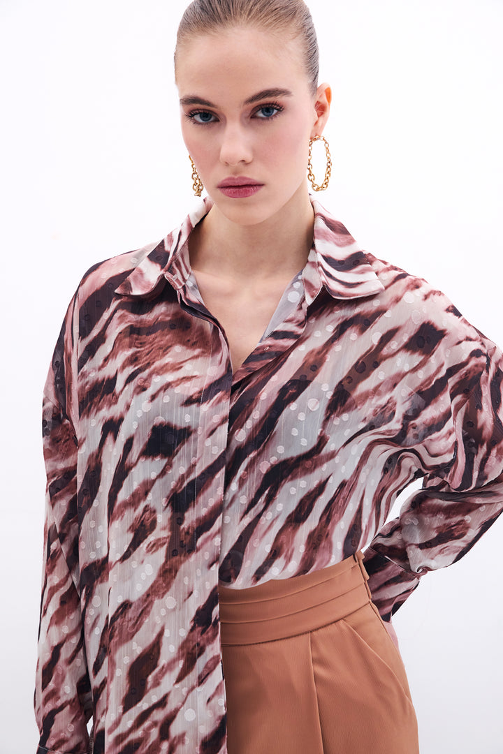 Sateen Chemise Ample Imprimée - Marron