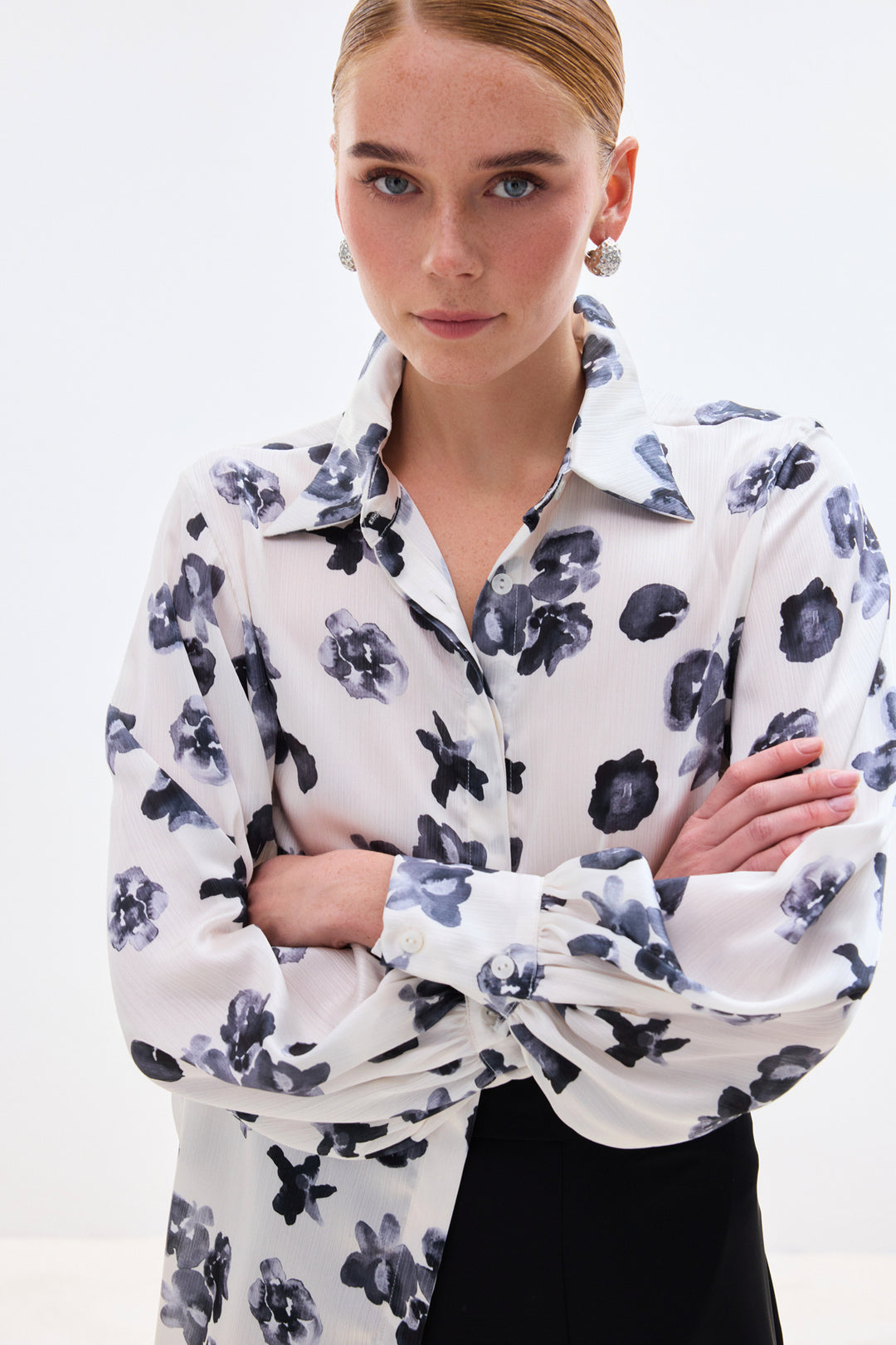 Sateen Chemise ample à motifs - Noir