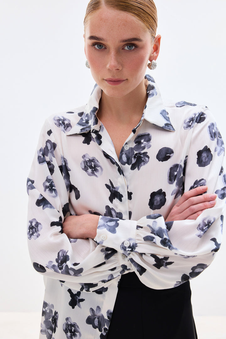 Sateen Chemise ample à motifs - Noir