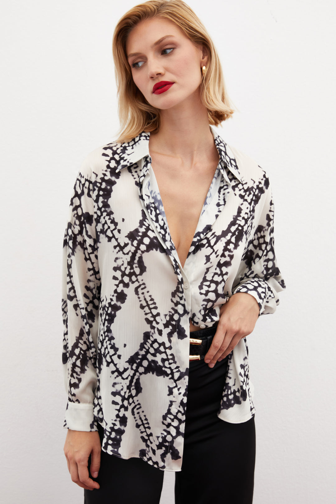 Sateen Chemise ample à motifs - Noir