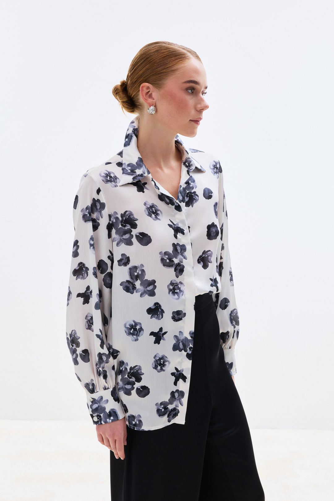 Sateen Chemise ample à motifs - Noir