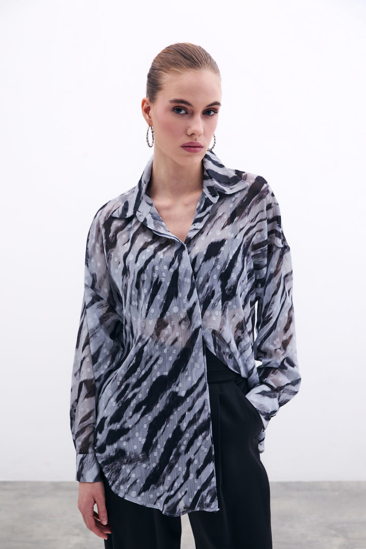 Sateen Chemise Ample Imprimée - Noir