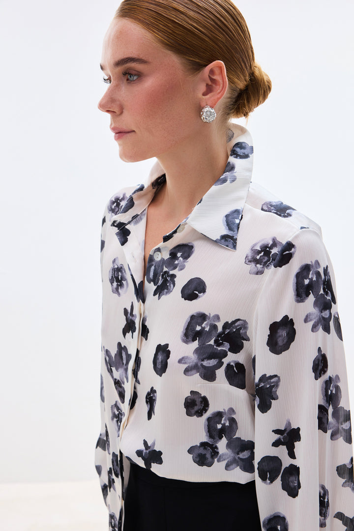 Sateen Chemise ample à motifs - Noir