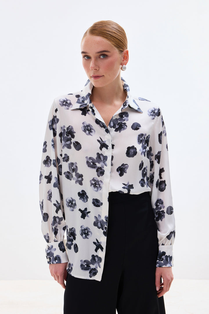 Sateen Chemise ample à motifs - Noir