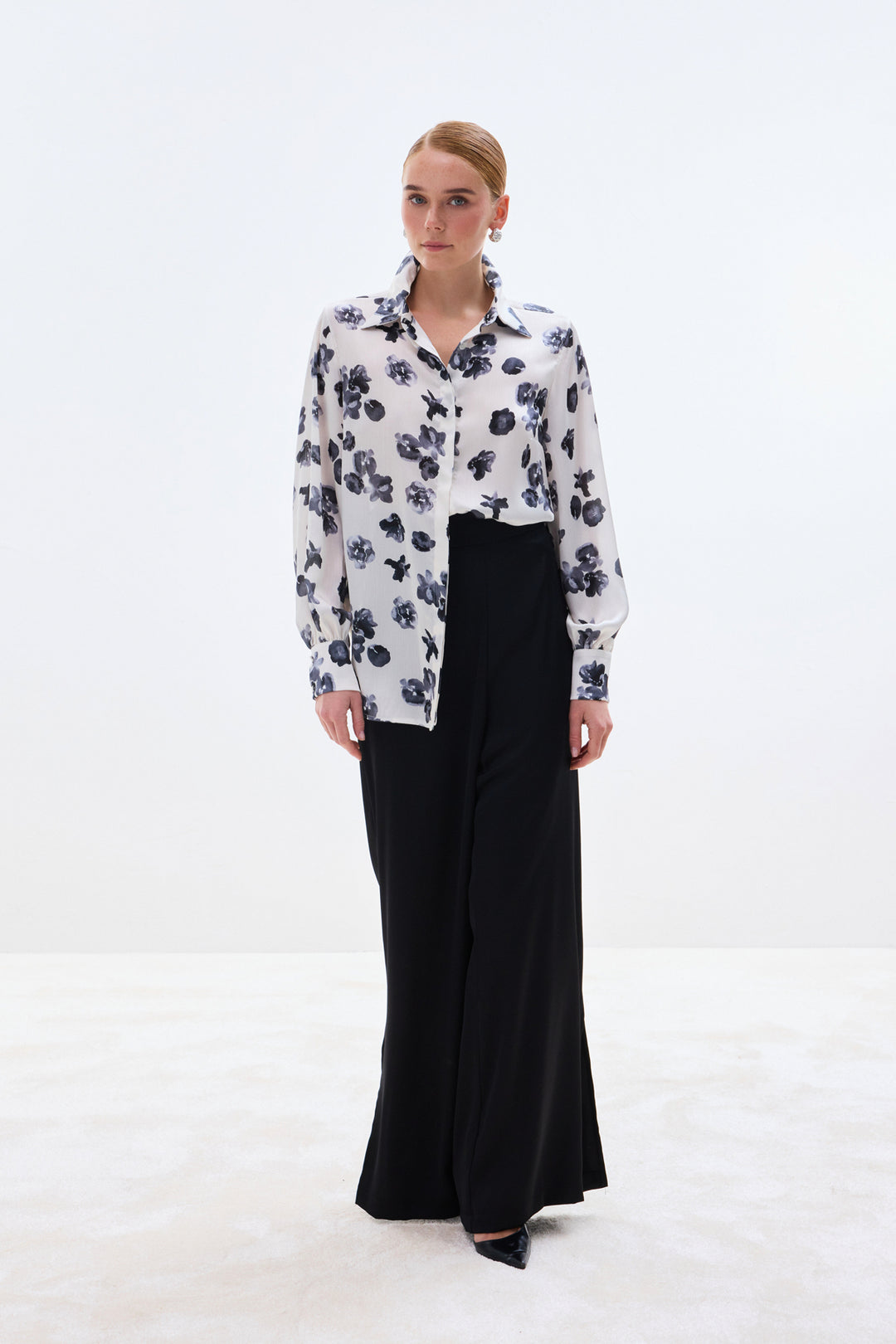 Sateen Chemise ample à motifs - Noir