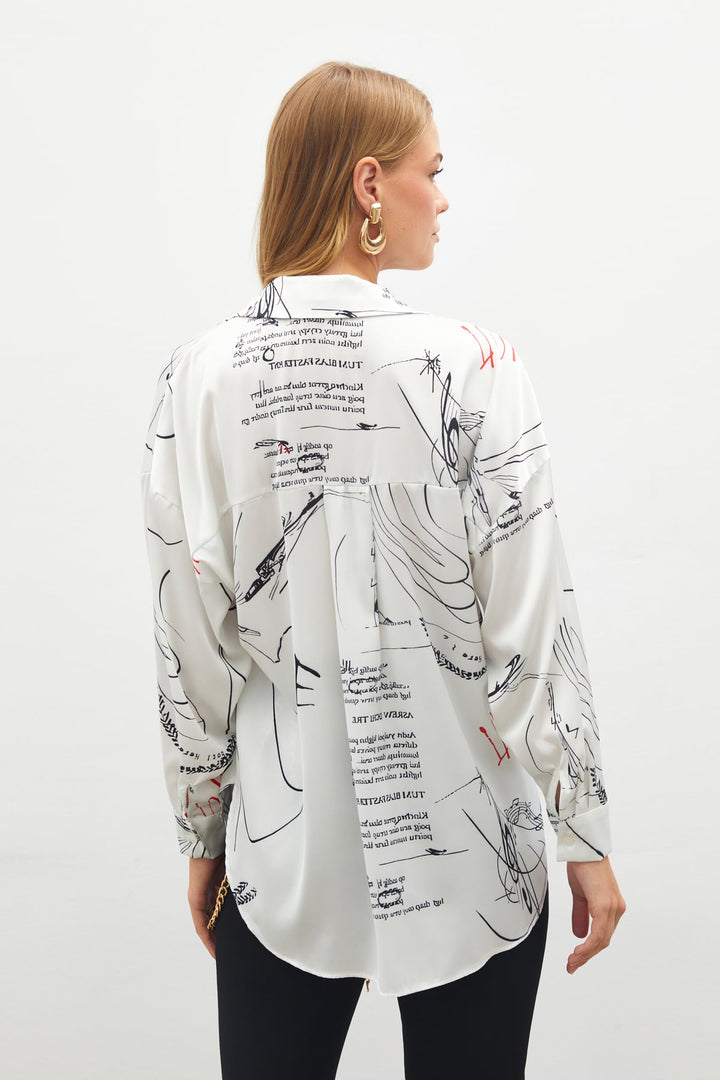 Sateen Chemise Ample Imprimée - Noir