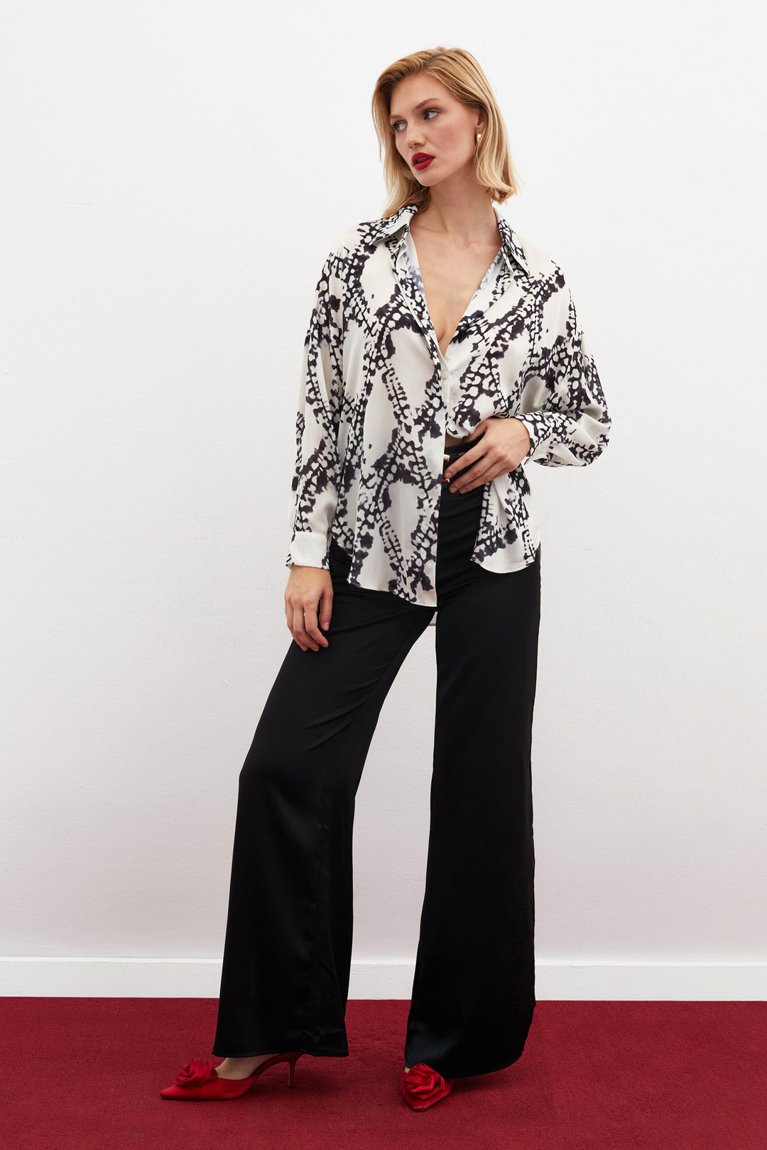 Sateen Chemise ample à motifs - Noir
