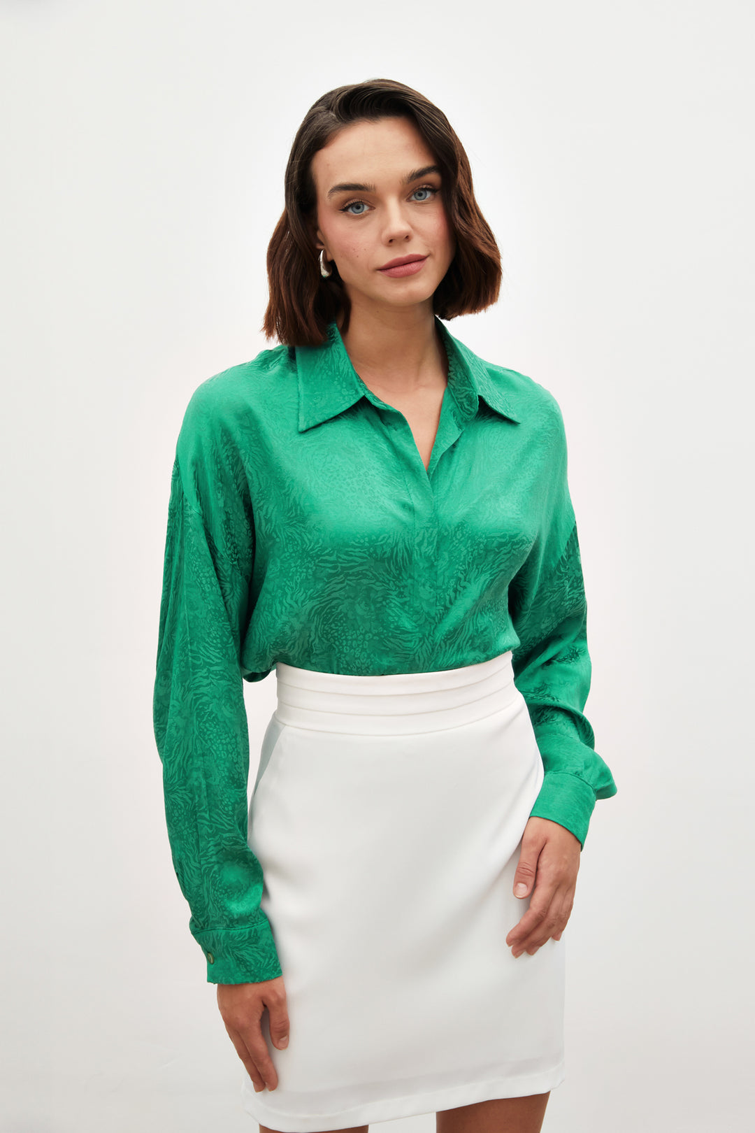 Sateen Chemise ample à motifs - Vert