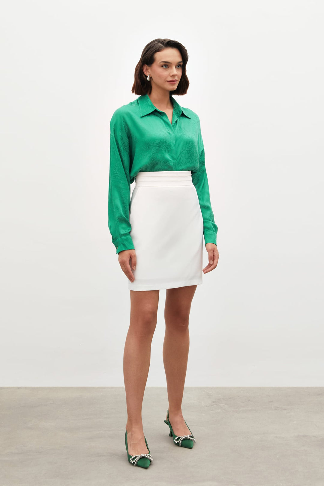 Sateen Chemise ample à motifs - Vert