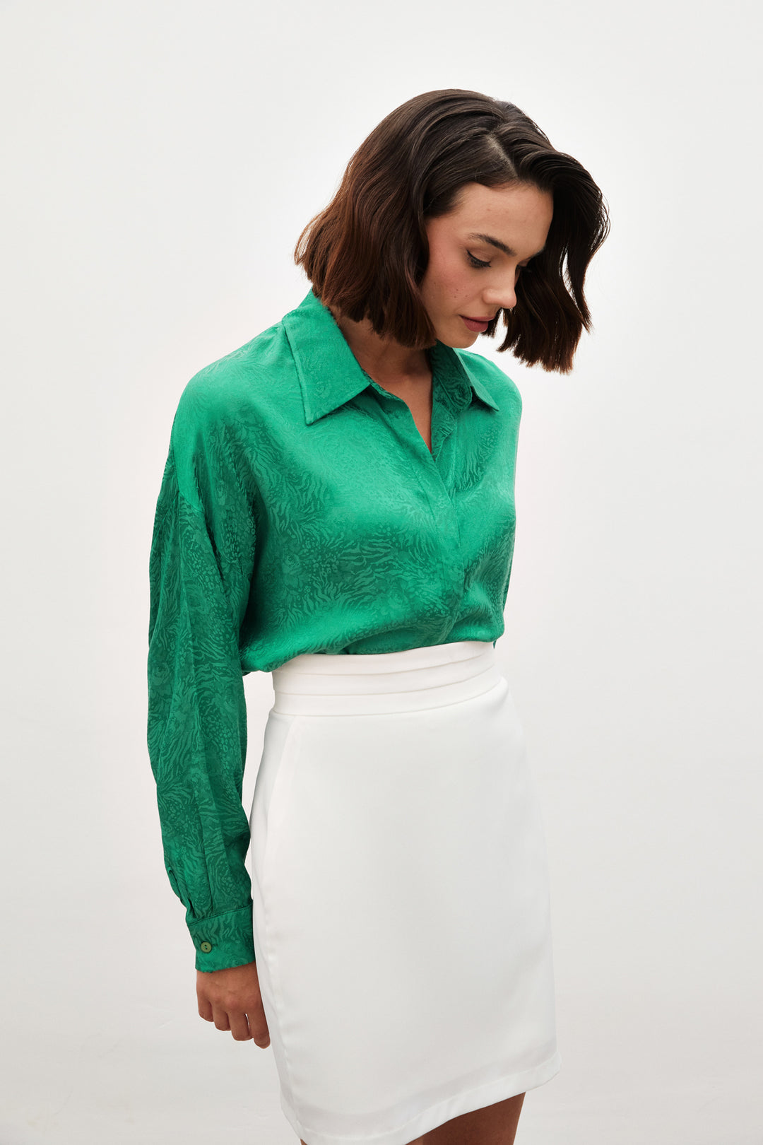 Sateen Chemise ample à motifs - Vert