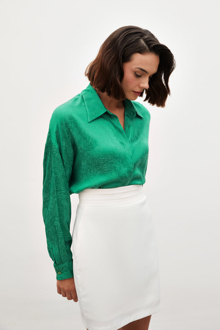 Sateen Chemise ample à motifs - Vert