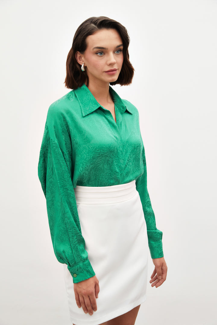 Sateen Chemise ample à motifs - Vert