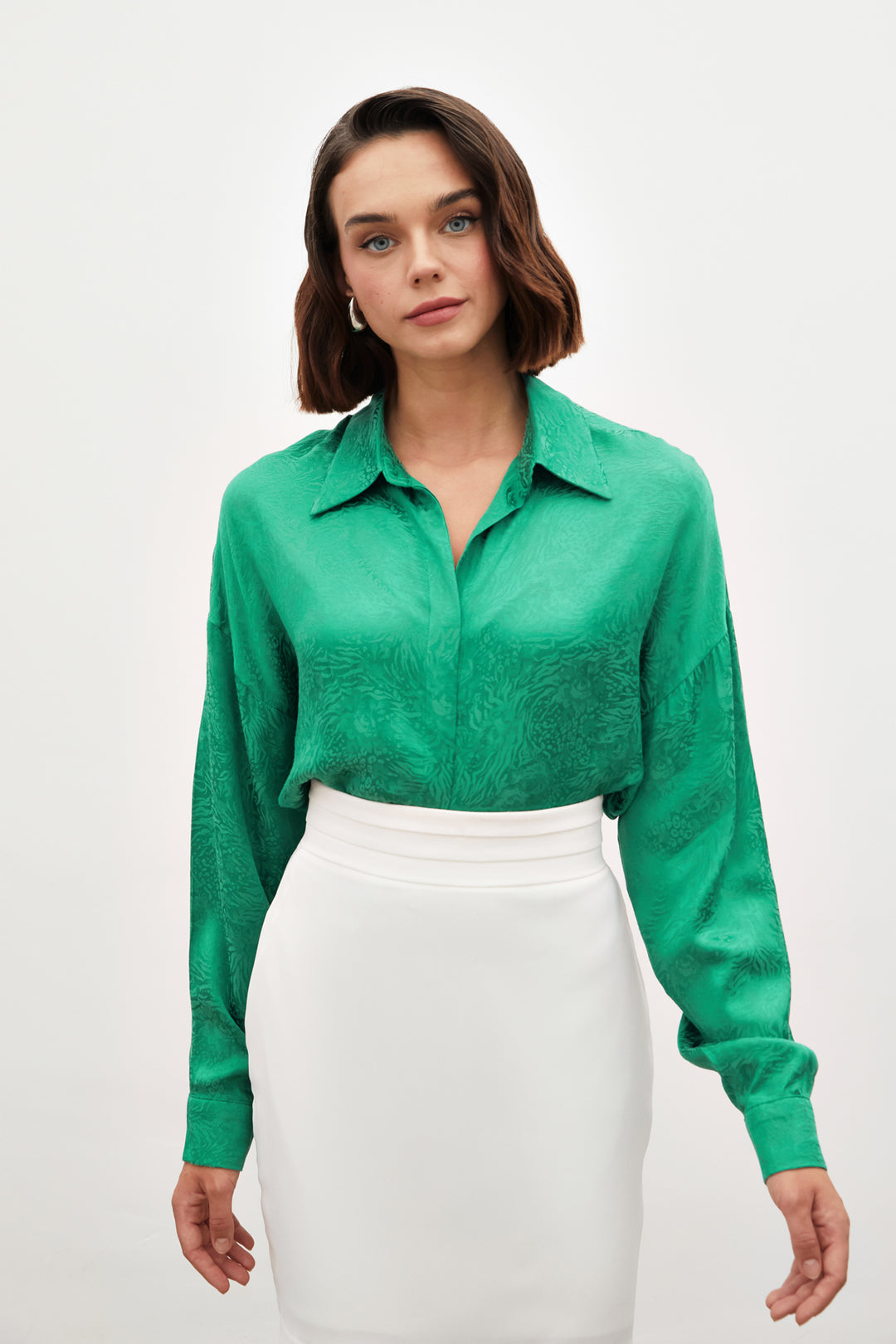 Sateen Chemise ample à motifs - Vert