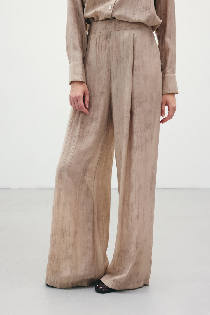 Sateen Pantalon ample à motifs - Beige