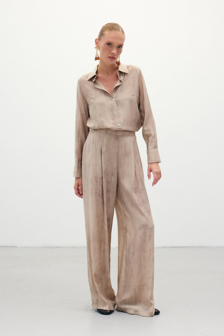 Sateen Pantalon ample à motifs - Beige