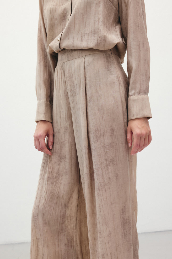 Sateen Pantalon ample à motifs - Beige