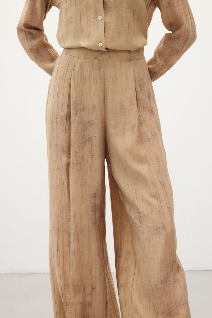 Sateen Pantalon ample à motifs - camel