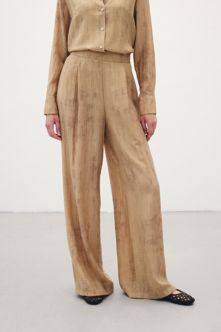 Sateen Pantalon ample à motifs - camel