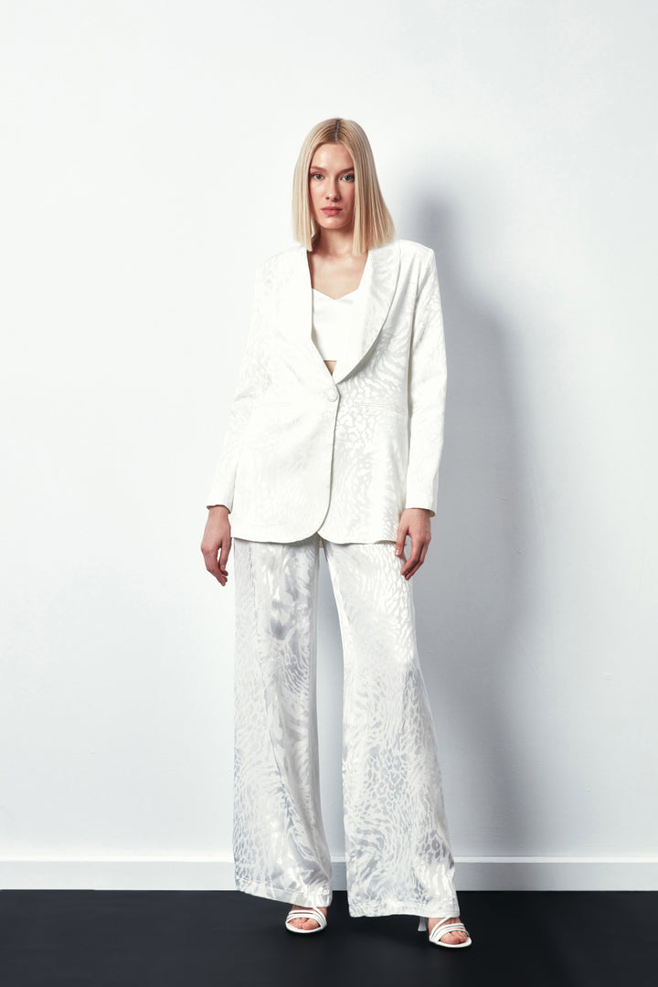 Sateen Pantalon ample à motifs - Écru