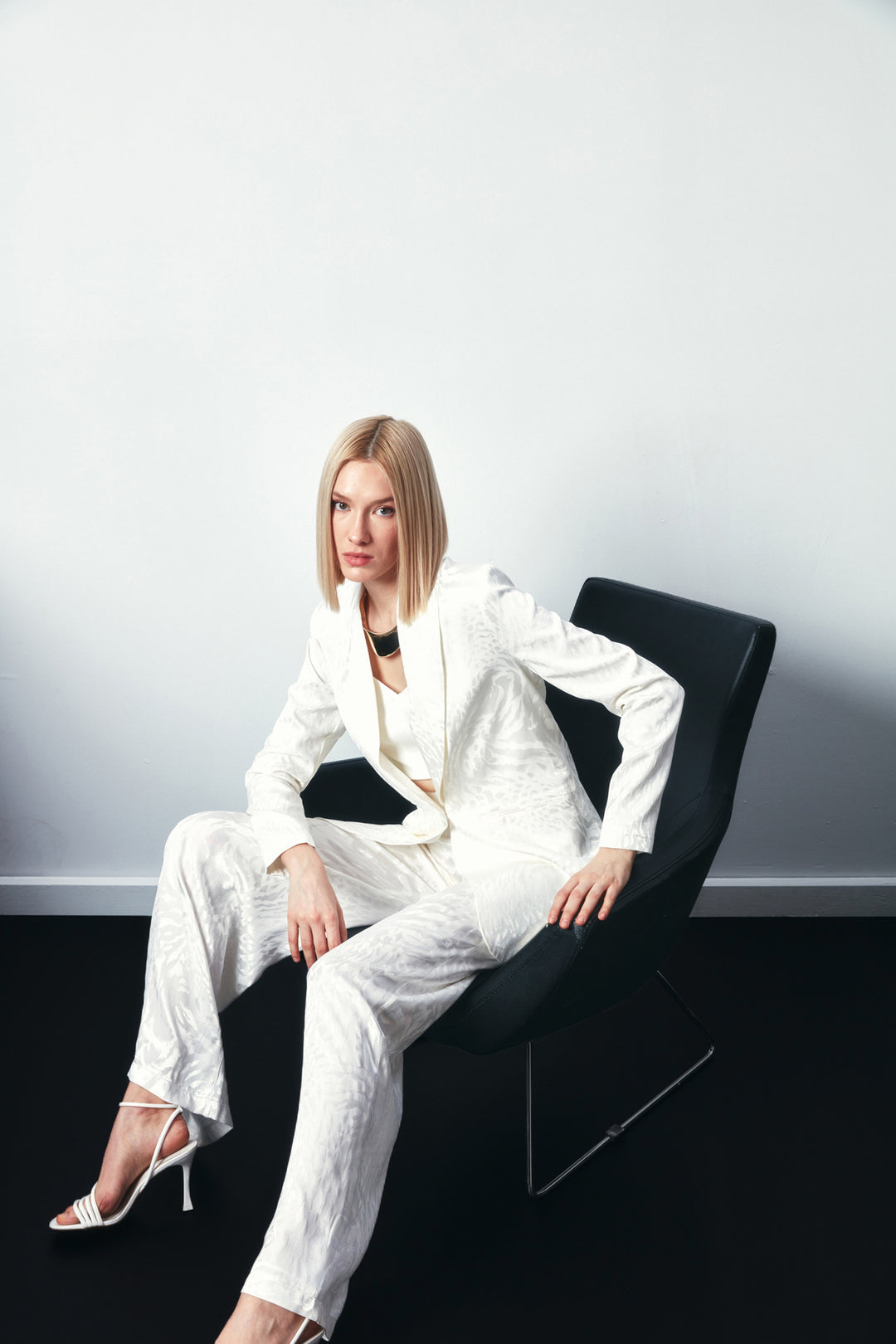 Sateen Pantalon ample à motifs - Écru