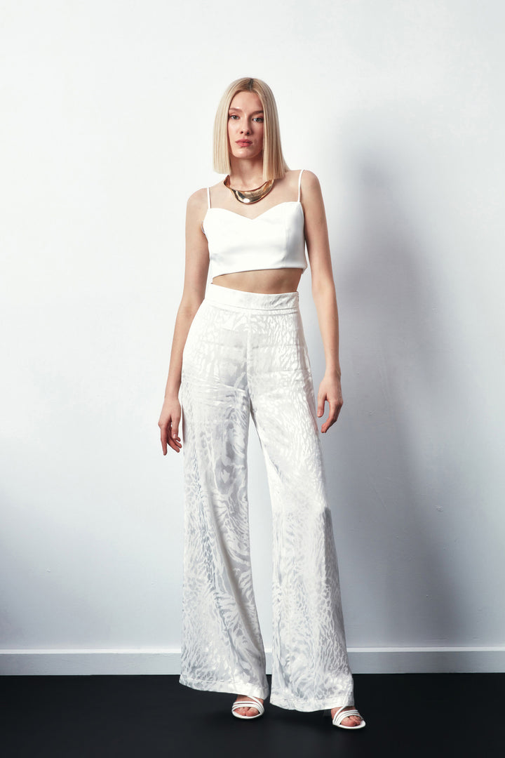 Sateen Pantalon ample à motifs - Écru