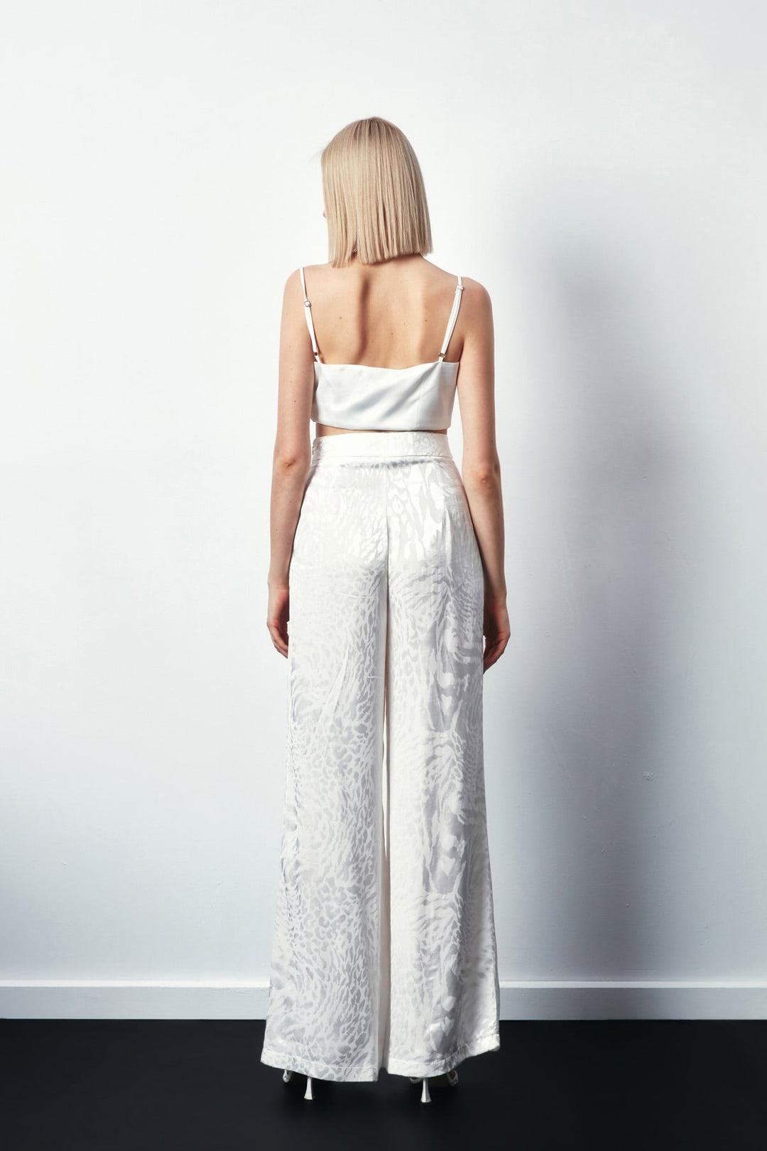 Sateen Pantalon ample à motifs - Écru